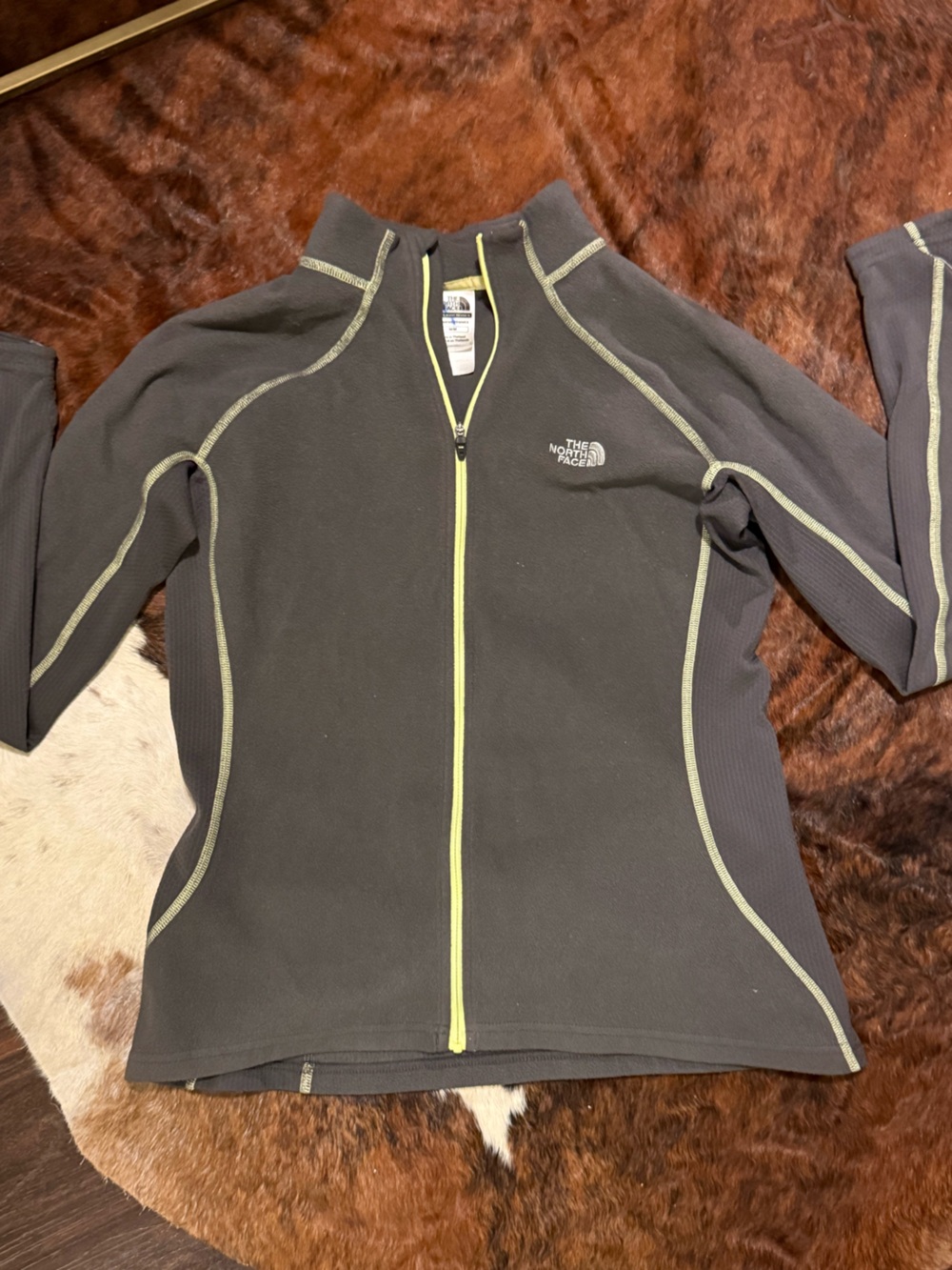 The North Face Charcoal Fleece Jacket with Yellow Trim